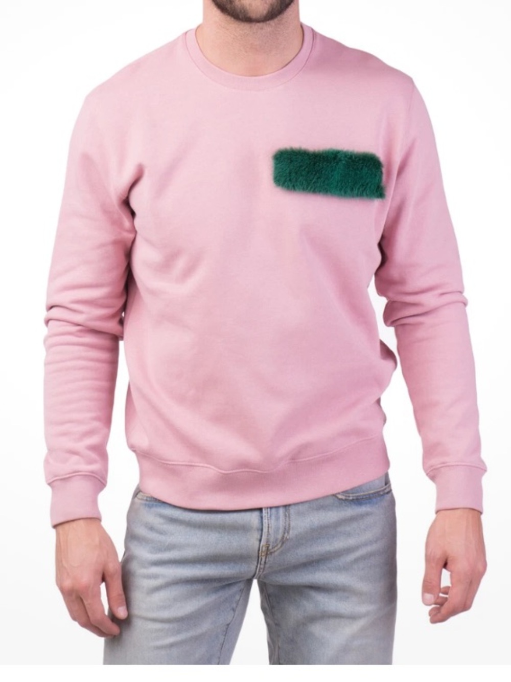 MSGM Pink Crewneck Sweatshirt with Green Detachable Patch Size M